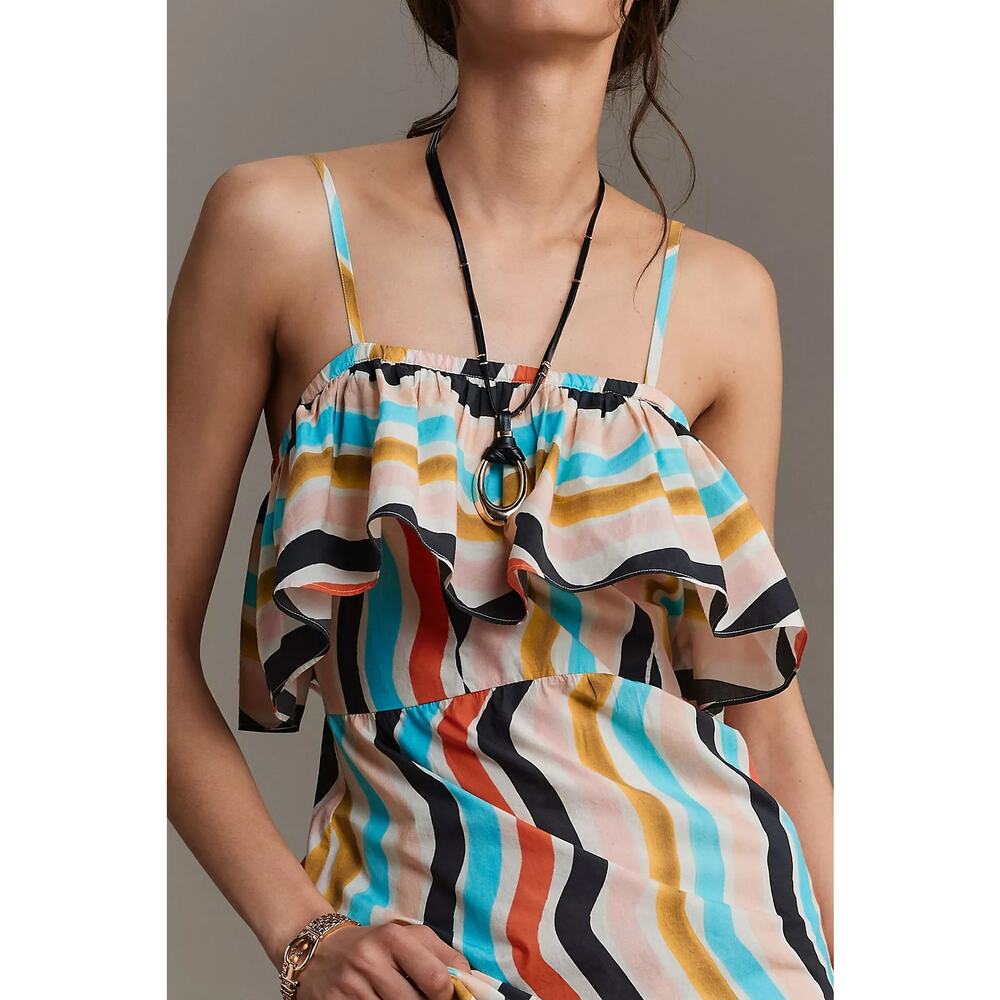 FARM Rio Wavy Stripe Ruffle Sleeveless Maxi Dress Large - Picture 3 of 12